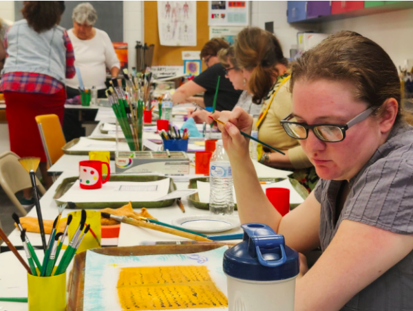 The Painting Workshop celebrated the Mulvane Art Museums 100th anniversary March 6 in the Garvey Fine Arts Center. Each participant creates a small painting in response to the theme of community and belonging for the 2024 WUmester.