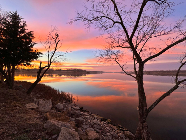 A view of Lake Shawnee’s sunset sky. The lake has been a popular destination for people since its construction in 1935. 