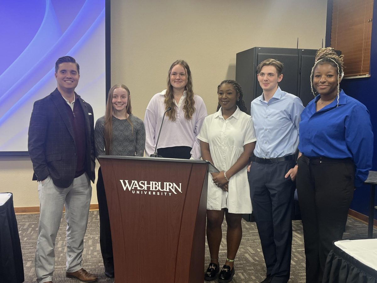 Six new senators stand as official members of the Washburn Student Government Association. This was the first induction of freshman senators for the academic year.