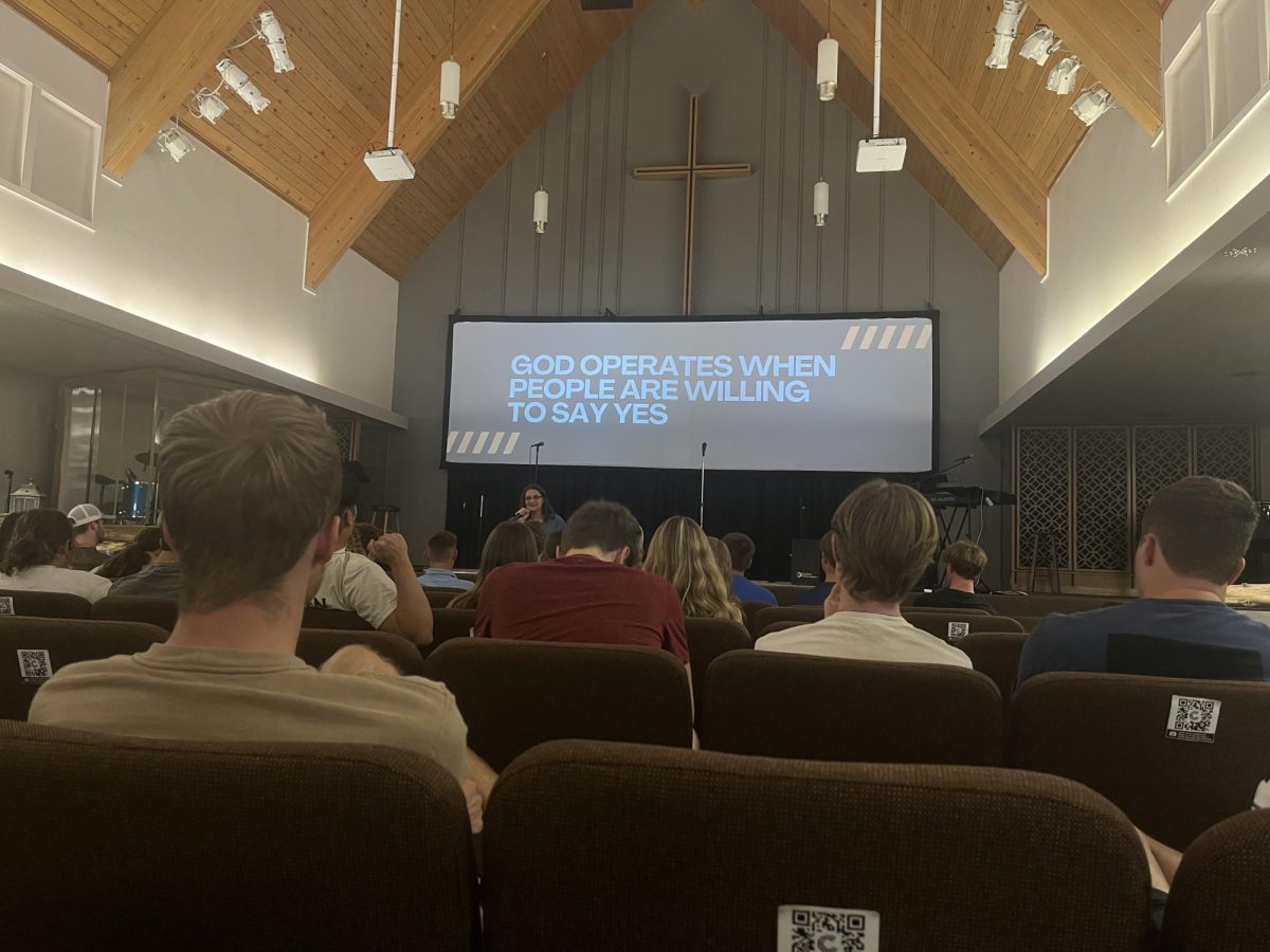 Michaela Wederski, a staff leader, presents her message on “God operating when people are willing to say yes.” Called to Greatness met on Sept. 19 at the Community Church.