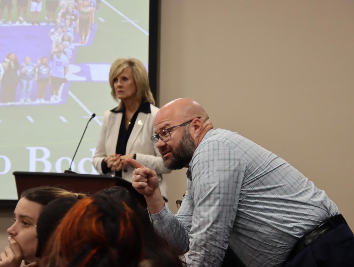 Eric Grospitch, vice president for Student Life and WSGA advisor, gives clarity to the senate during the meeting. Grospitch shares his advisor duties with Teresa Clounch, associate vice president of Student Life.