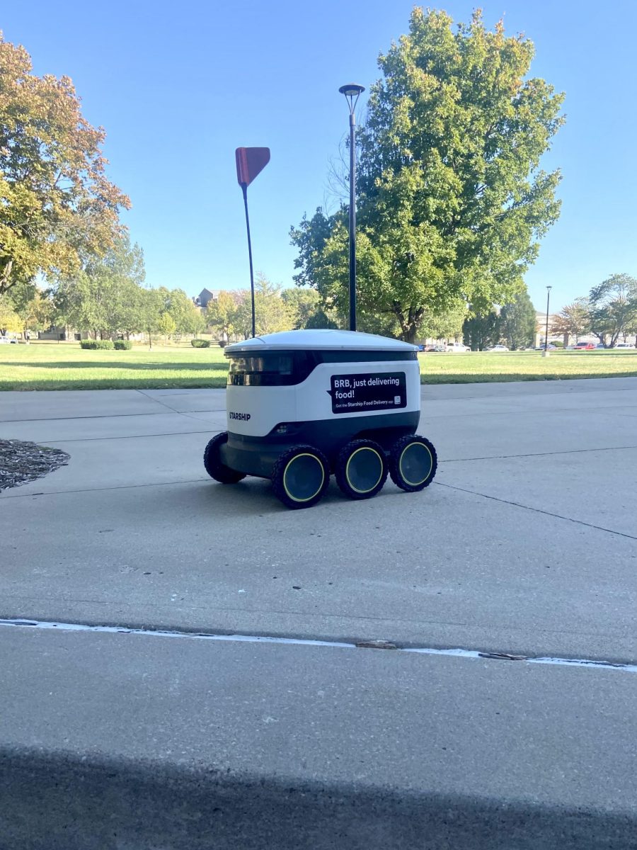 Robot from the Starship Food Delivery goes around campus to deliver food. Washburn started using Starship Oct.16.