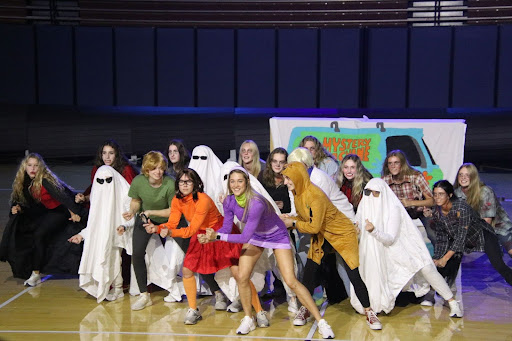 The Washburn volleyball team performs a “Scooby Doo” themed dance. Vampires, zombies and ghosts also danced with the Mystery Gang.