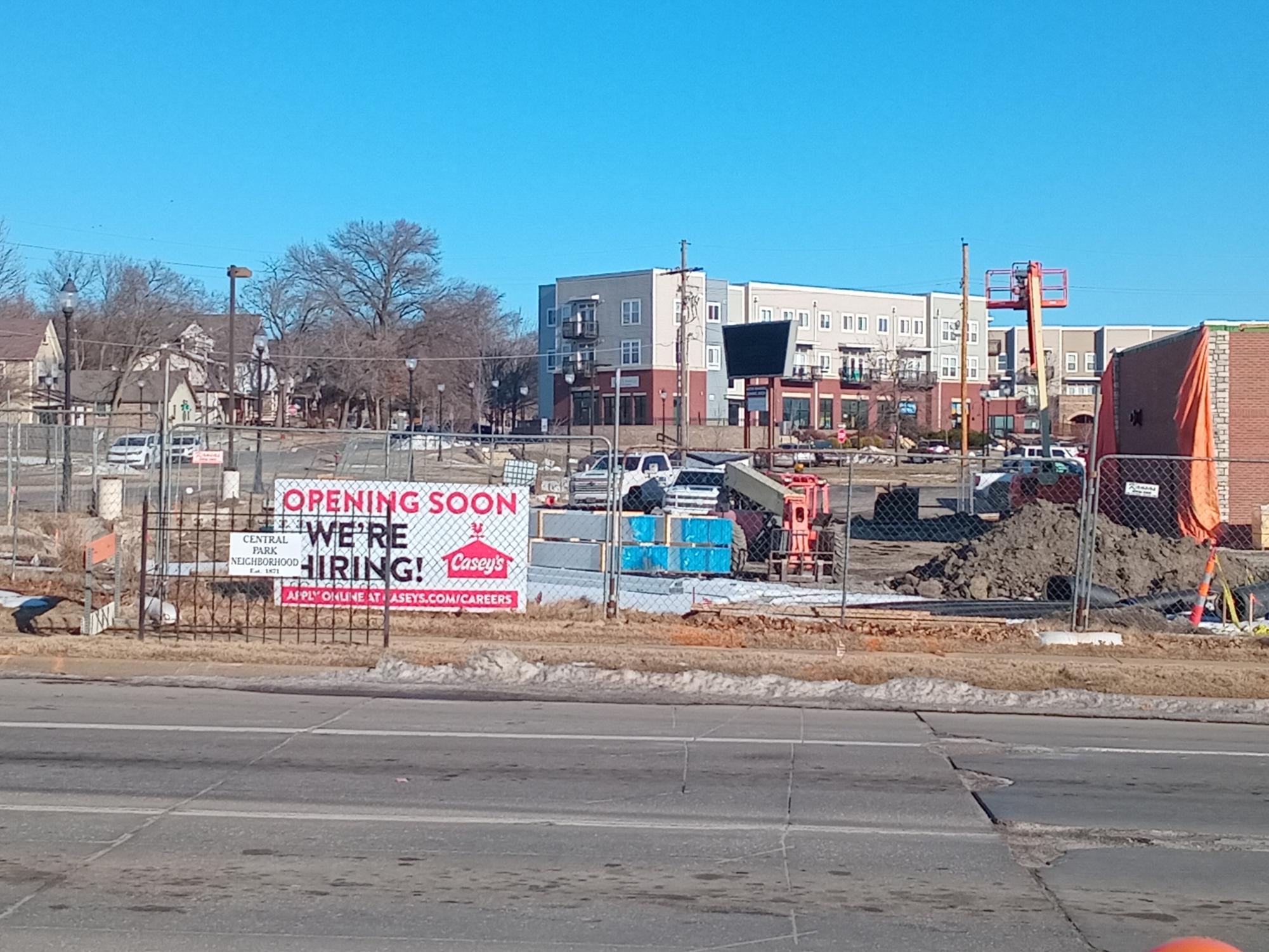 Casey’s gas station’s construction goes on near campus near Papa John's Pizza.  Hiring new employees for the store is already underway.
