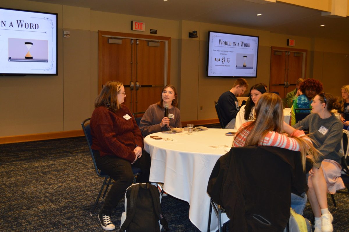 Students and faculty discuss global perspectives during the Worldview Workshop. The workshop was held on Nov. 11 at Washburn University’s Memorial Union.
                            (photo credit: Morgan Alexander)



