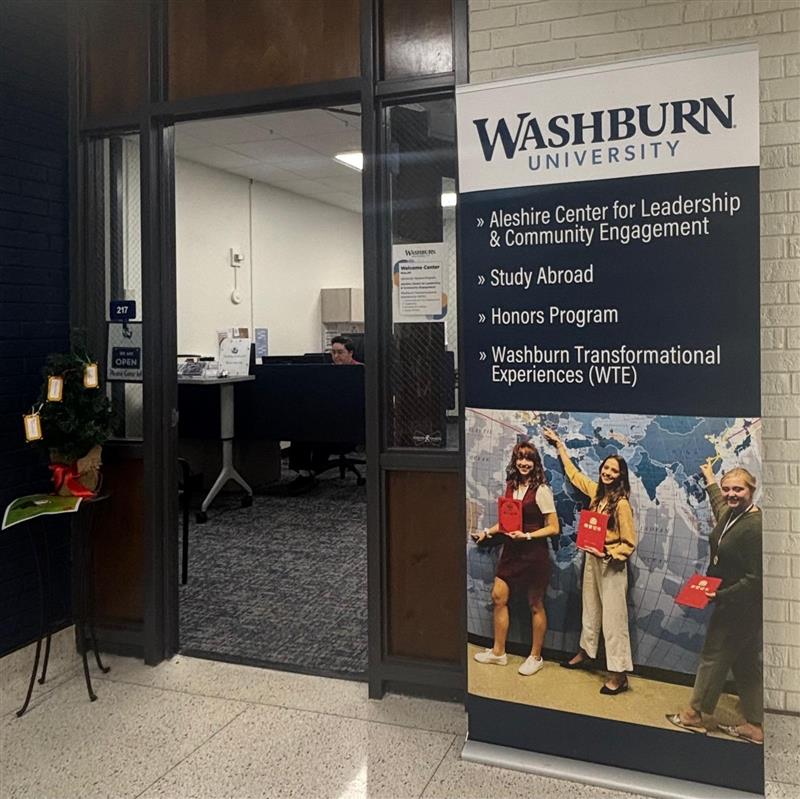 The Aleshire Center for Leadership & Community Engagement welcomes students into its office in the Plass Learning Resources Center. The space served as a hub for conversations, questions and community-building throughout the semester.
