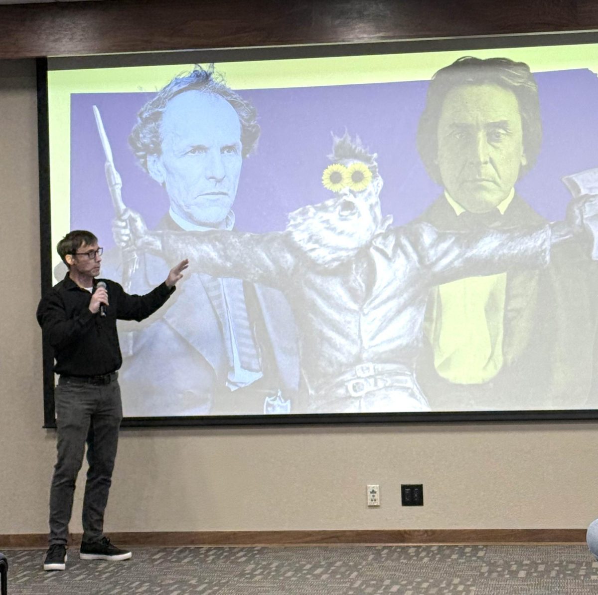 Matt Beat, also known as “Mr. Beat,” a Kansas-based youtuber and former history teacher, begins the presentation on historical figures from Kansas. He talked about how they made an impact on Kansas history.
