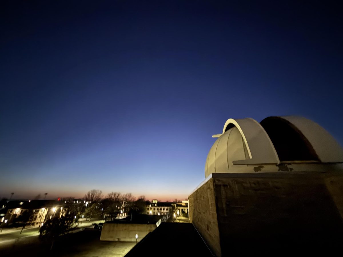 A telescope is set up on the deck for the Crane Observatory open house. The observatory opens every other Thursday for observing planets, stars and other celestial objects.
