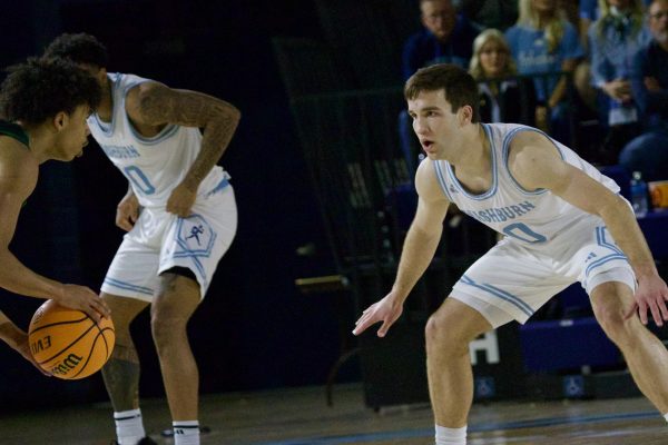 Senior guard Sam Ungashick guards the perimeter as the Ichabods look to close out the final home game of the season. Ichabods improved to 28-1 overall after an 84-74 victory marking their 29th consecutive win.