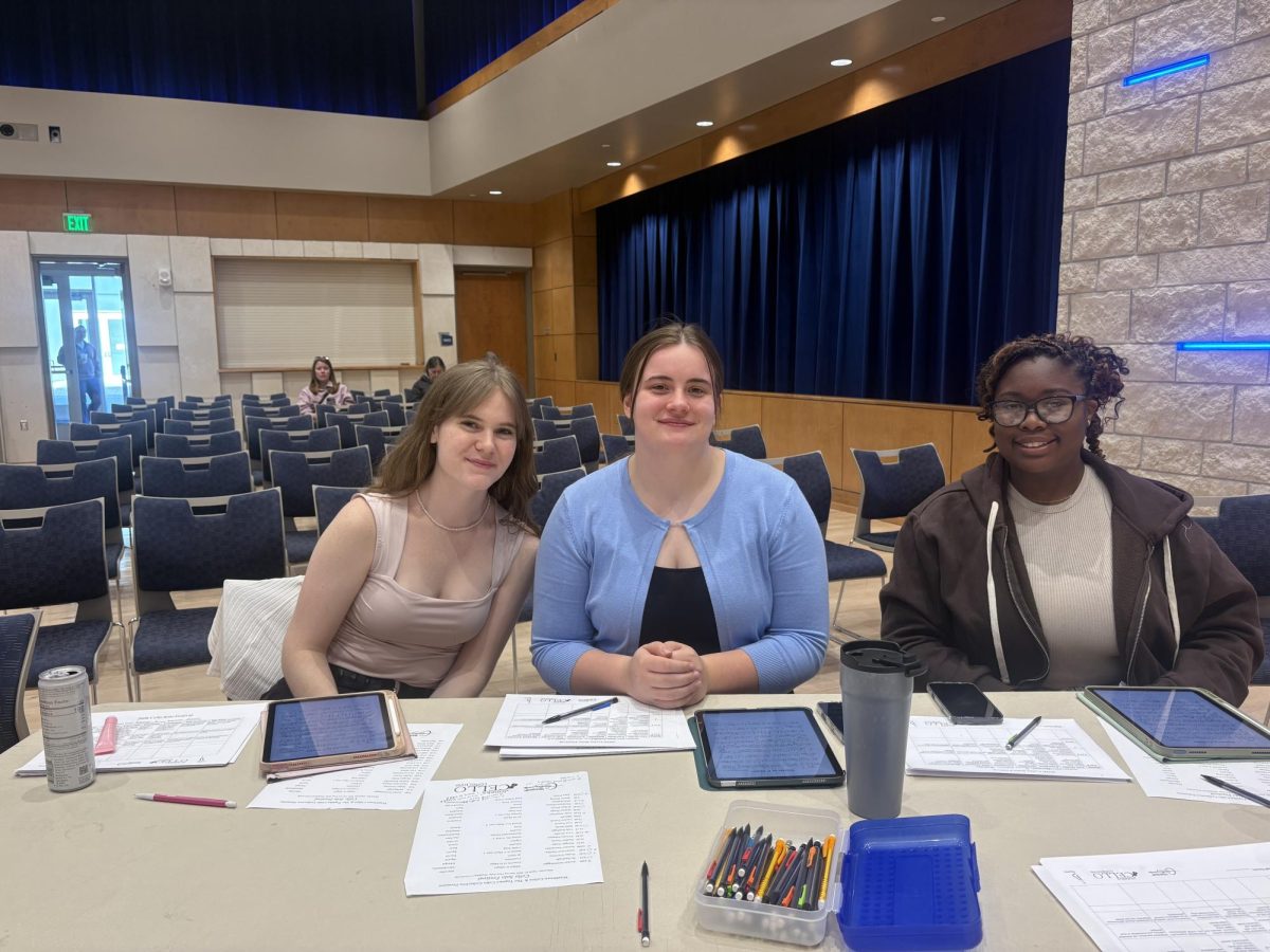 The judges at the Cello festival are Cora Ambrose (left), Lauren Wilson (middle), and Iyona Taylor (right). They judged 20 high school students.