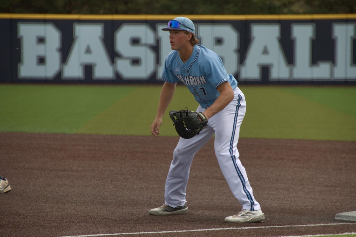 Junior infielder Jack Borgmann prepares to field the ball near first base. Borgmann had 9 total chances, finishing with 8 putouts and 1 assist and did not commit any errors.
