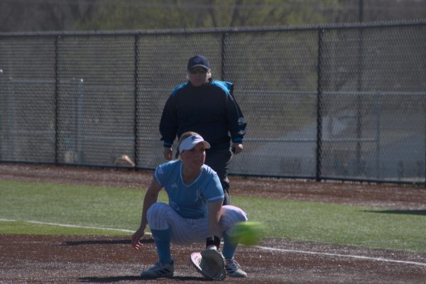 Boles takes her position on the field, ready to catch the ball. She had 4 defensive chances and successfully made 3 plays without an error.