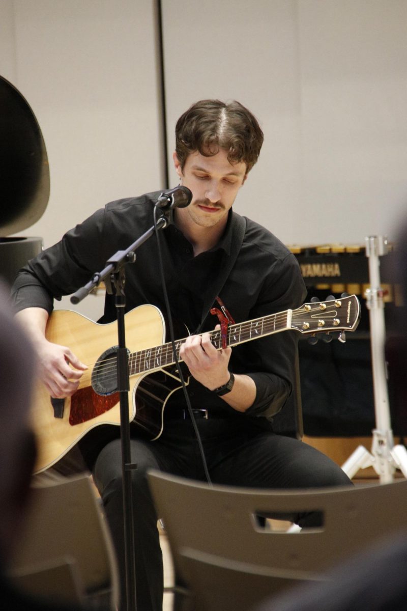 Ryan Metcalf, soloist, performs, “Psalms of a Sinner” including track 1, track 2, track 3 and track 4. The composition and percussion studio recital started at 6:30 p.m. at Hurd Recital Hall.

